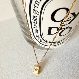 Gold Mini Tag Twist Chain Necklace with Crystal